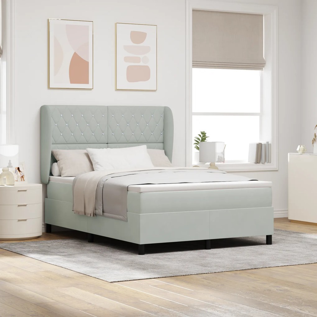 vidaXL Κρεβάτι Box Spring με Στρώμα Ανοιχτό Γκρι 140x200 εκ. Βελούδο