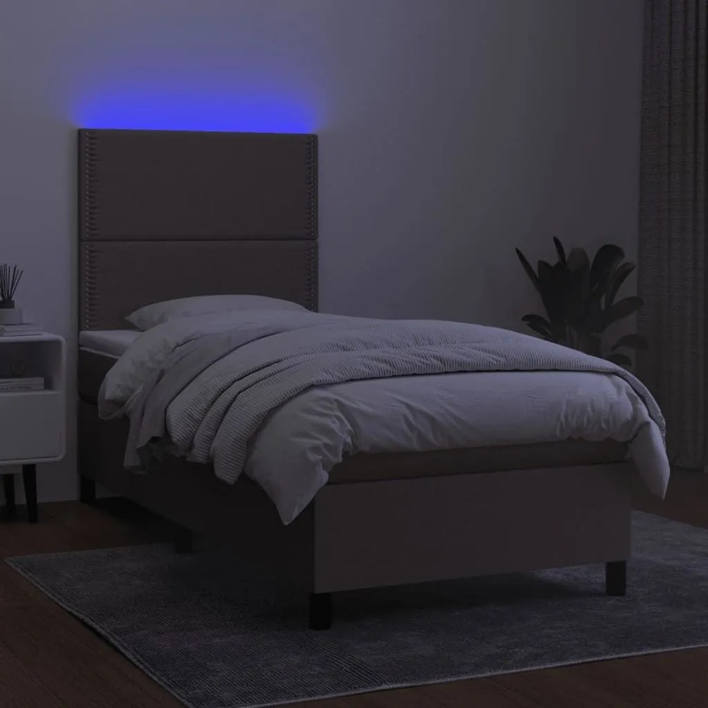 Κρεβάτι Boxspring με Στρώμα &amp; LED Taupe 90x190 εκ. Υφασμάτινο - Μπεζ-Γκρι