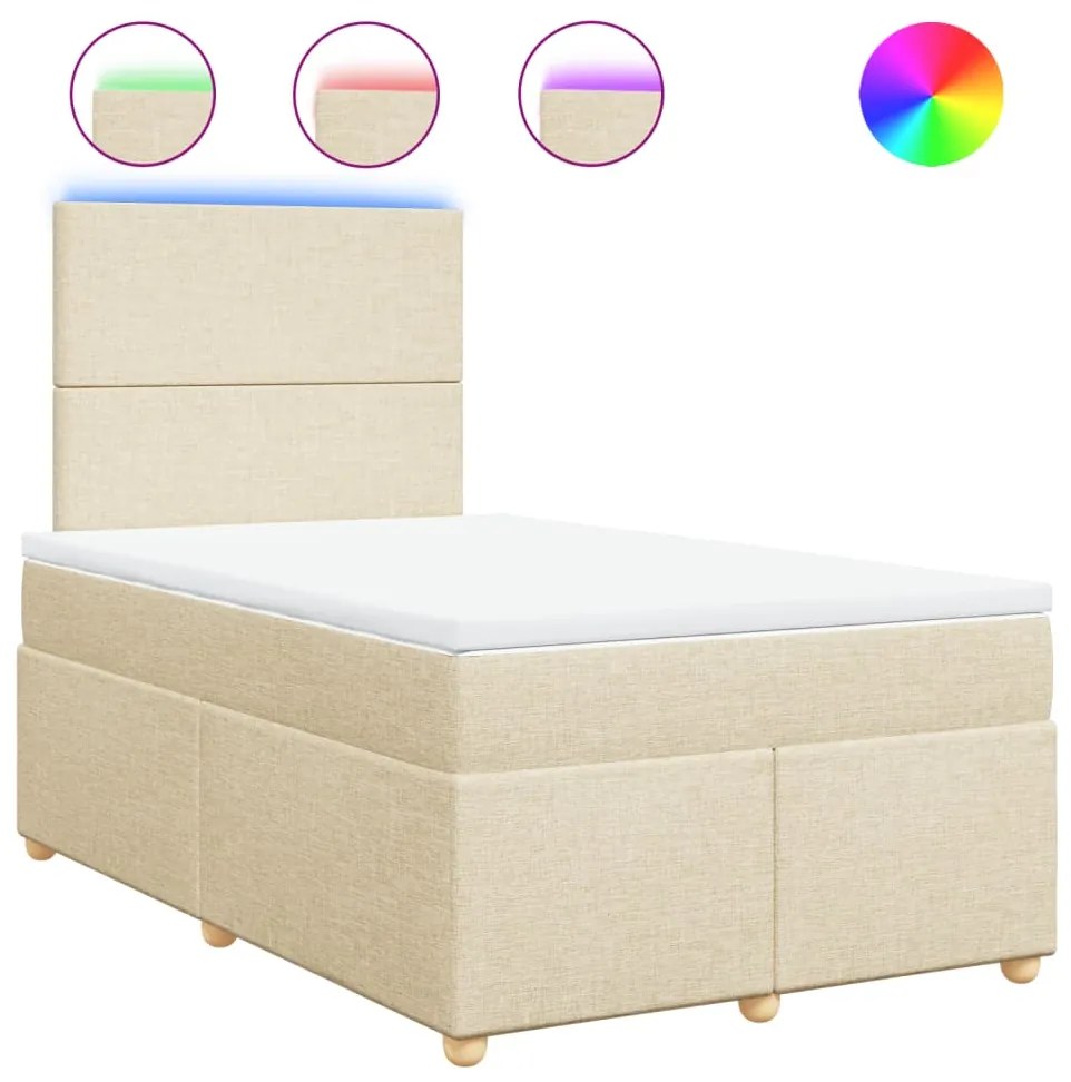 vidaXL Κρεβάτι Boxspring με Στρώμα Κρεμ 120x190 εκ. Υφασμάτινο