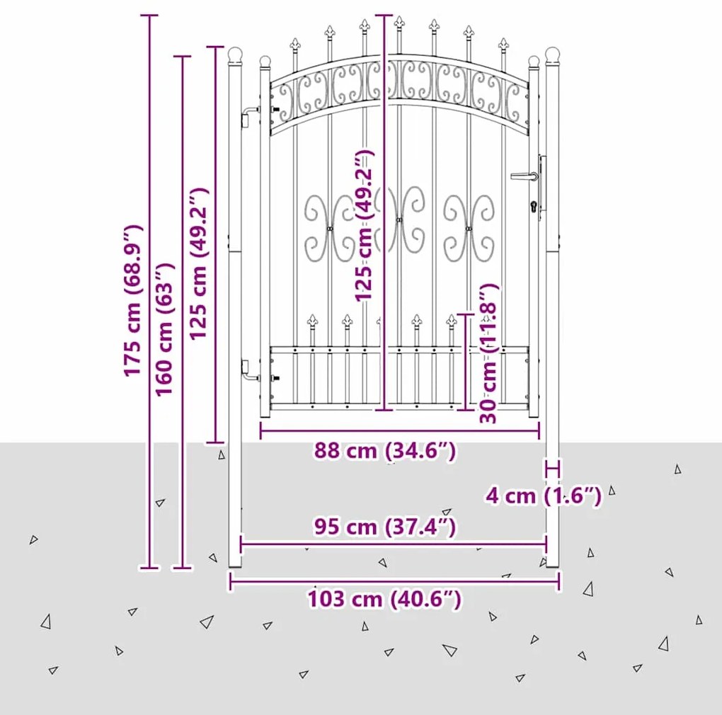 vidaXL Πύλη Φράχτη με Στρογγυλή Κορυφή Γκρι 103 x 125 εκ. Ατσάλι