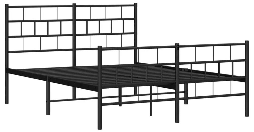 Πλαίσιο Κρεβατιού με Κεφαλάρι&amp;Ποδαρικό Μαύρο 135x190εκ. Μέταλλο - Μαύρο