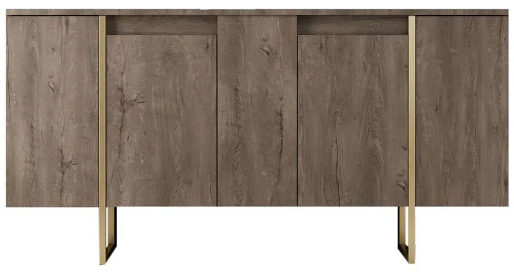 Μπουφές Luxe 618BLY1180 160x35x80cm Walnut-Gold Melamine, Metal