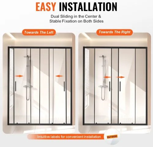 VEVOR Semi-frameless Double Sliding Shower Door SGCC Tempered Glass Matte Black