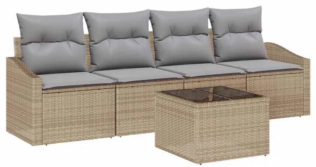 vidaXL Σετ Καναπέ με μαξιλάρι 5 pcs Μπεζ και Γκρι συνθετικό ρατάν