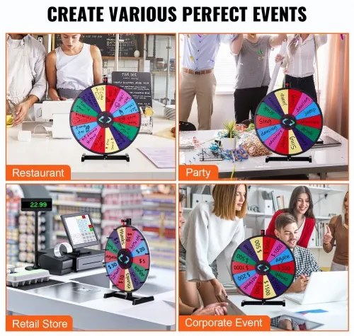 VEVOR 24 inch Spinning Prize Wheel, 14 Slots Tabletop Spinner, Heavy Duty Roulette Wheel with a Dry Erase and 2 Markers, Win Fortune Spin Games in Party Pub Trade Show Carnival