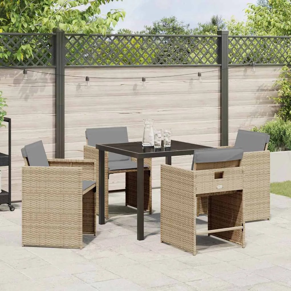 vidaXL Σέτ φαγητού για κήπο 5 pcs Μπεζ συνθετικό ρατάν