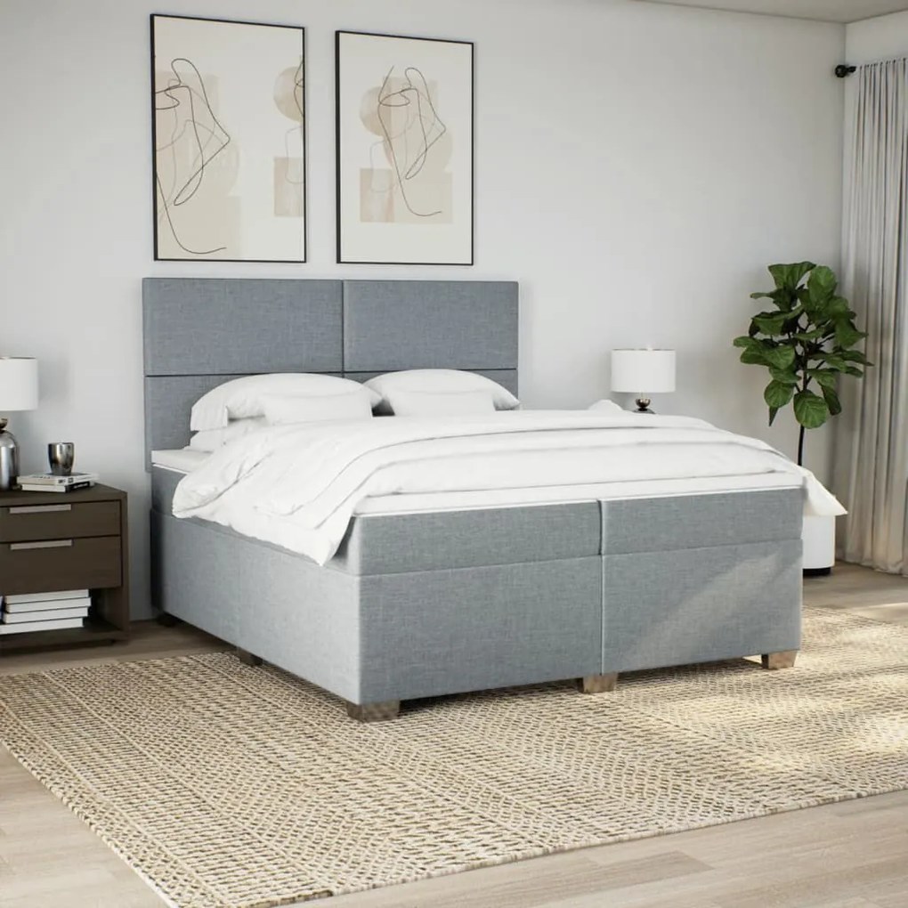 Κρεβάτι Boxspring με Στρώμα Ανοιχτό Γκρι 200x200 εκ. Υφασμάτινο - Γκρι