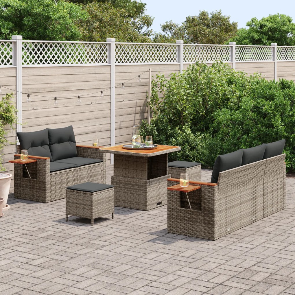 vidaXL Σετ Καναπέ Κήπου με μαξιλάρι 8 pcs Γκρι 80 x 80 x 71 cm