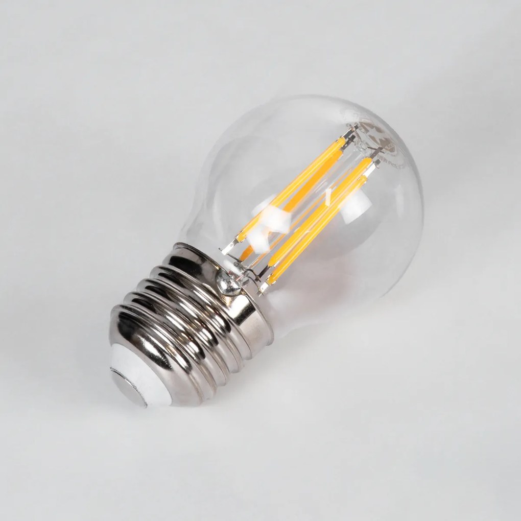 GloboStar® 99005 Λάμπα LED Long Filament E27 G45 Γλομπάκι 5W 500lm 360° AC 220-240V IP20 Φ4.5 x Υ7.5cm Θερμό Λευκό 2700K με Διάφανο Γυαλί - Dimmable - 3 Years Warranty