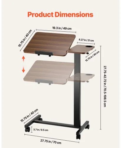 VEVOR Overbed Table Mobile Bed Side Desk with Flip Desktop Wheels &amp; Cup Holder