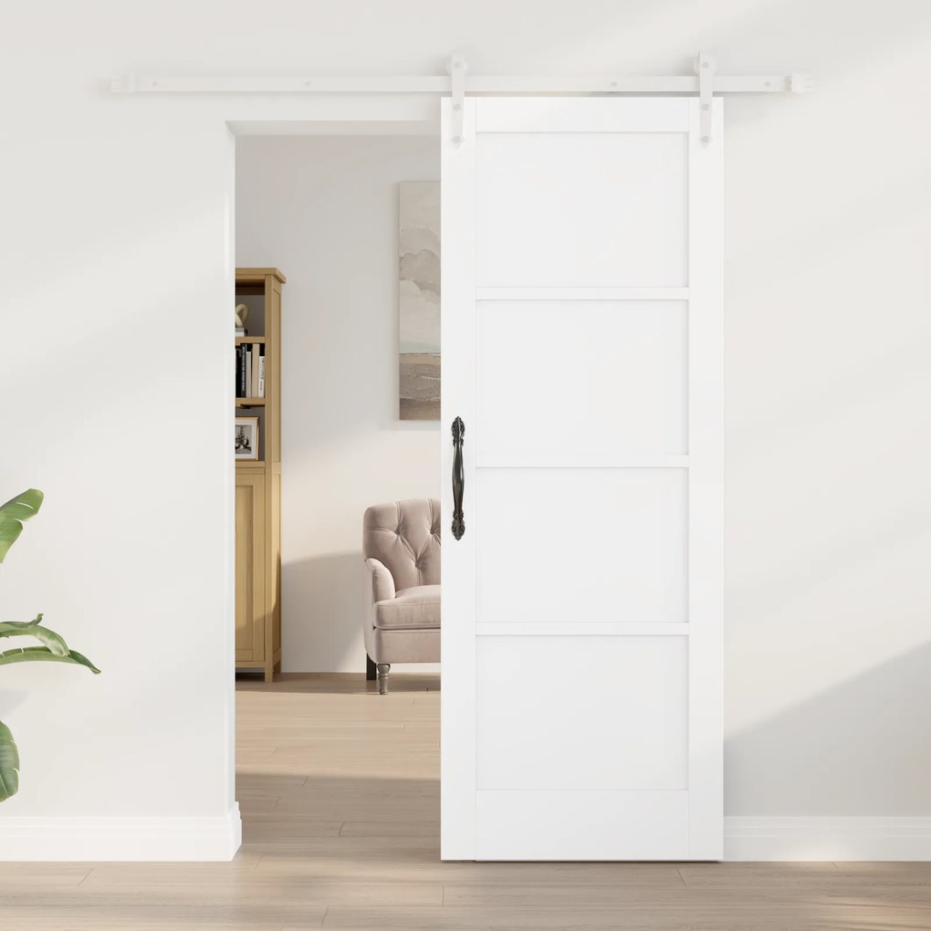 vidaXL Συρόμενη Πόρτα  με Σετ Εξαρτημάτων Λευκή 73.5x198.5 εκ. Solid Ξύλο Πεύκου