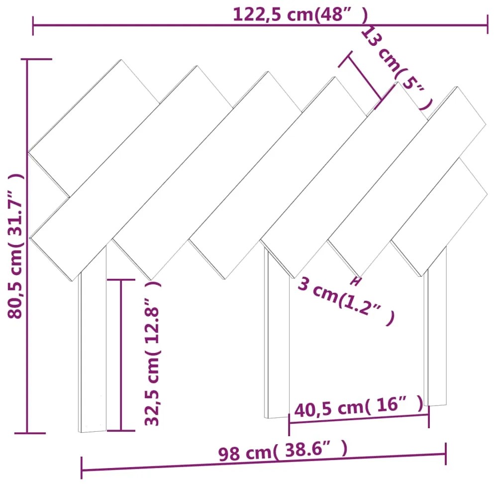 vidaXL Κεφαλάρι Κρεβατιού122,5x3x80,5εκ. από Μασίφ Ξύλο Πεύκου