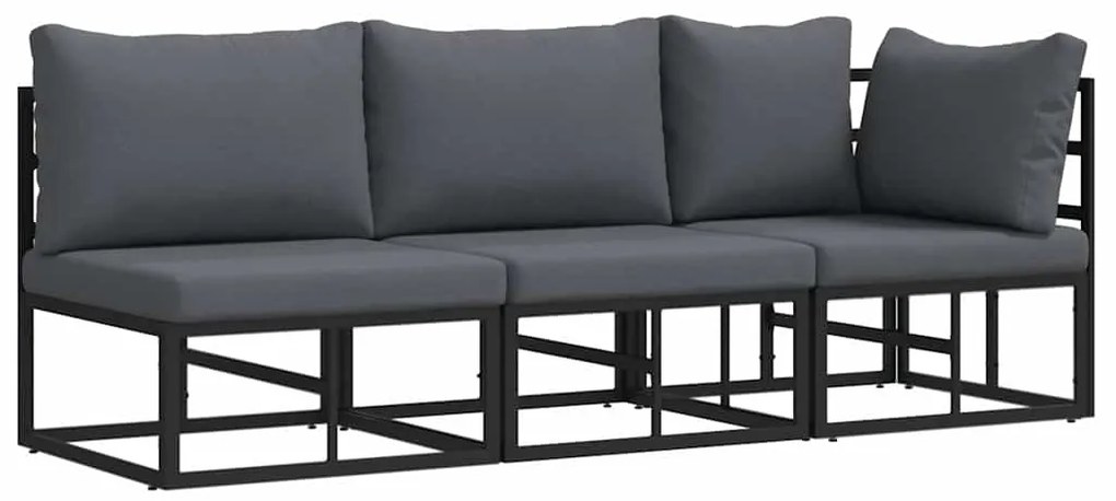 vidaXL Εξωτερικά Έπιπλα με μαξιλάρι με μαξιλάρι 3 pcs Μαύρο Μέταλλο