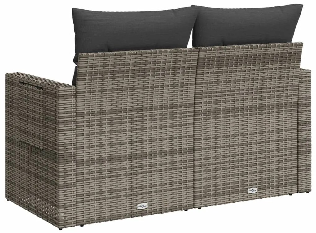 vidaXL Καναπές Κήπου Διθέσιος Γκρι από Συνθετικό Ρατάν με Μαξιλάρια