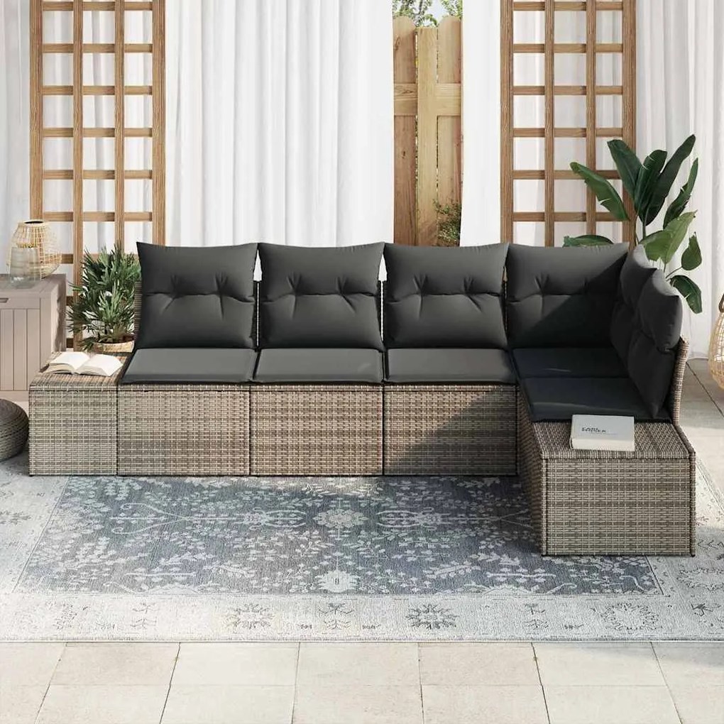 vidaXL Σετ Καναπέ Κήπου 5 pcs Γκρι Πολυ ράταν