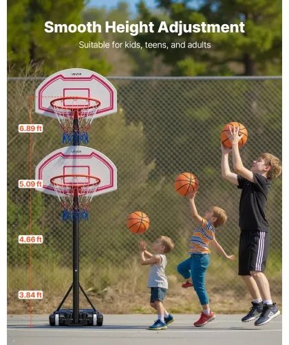 VEVOR Portable Basketball Stand, 1.6 to 2.1m Height Adjustment Basketball Hoop &amp; Goal, Kids Adjustable Basketballs Hoop with Nylon Net &amp; Rolling Wheels, Portable Backboard Set for Patios, Poolside