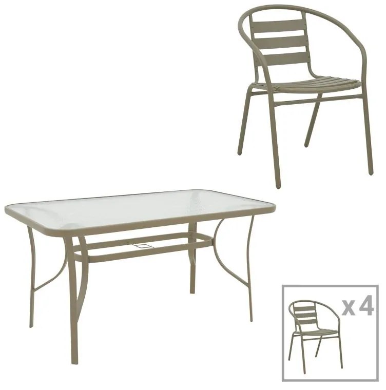 Σετ κήπου - Τραπεζαρία Tade - Ensure 5 τεμ. μέταλλο - γυαλί σαμπανιζέ 140x80x70 εκ. 140x80x70 εκ.
