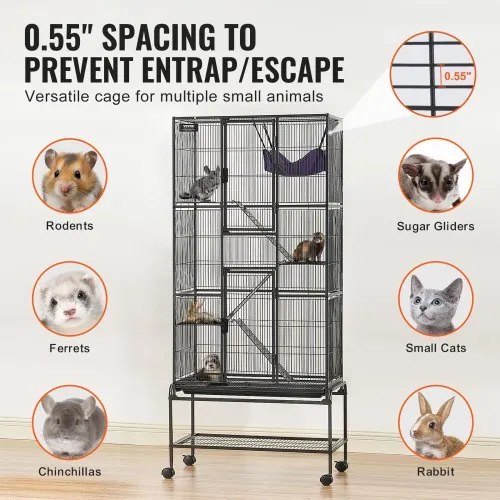 VEVOR 69&quot; Metal Small Animal Cage 4-Tier Rolling Ferret Cage with Tray 3 Ramps