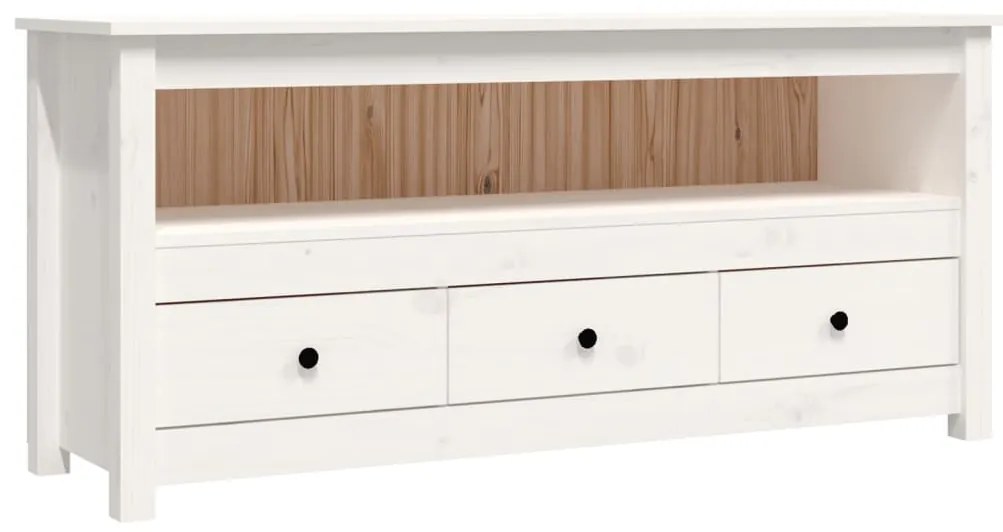 vidaXL Έπιπλο Τηλεόρασης Λευκό 114x35x52 εκ. από Μασίφ Ξύλο Πεύκου