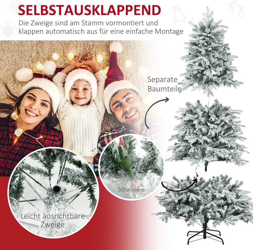 Χριστουγεννιάτικο δέντρο HOMCOM, τεχνητό, με ψεύτικες νιφάδες χιονιού, φώτα LED, 180 cm, πράσινο + λευκό