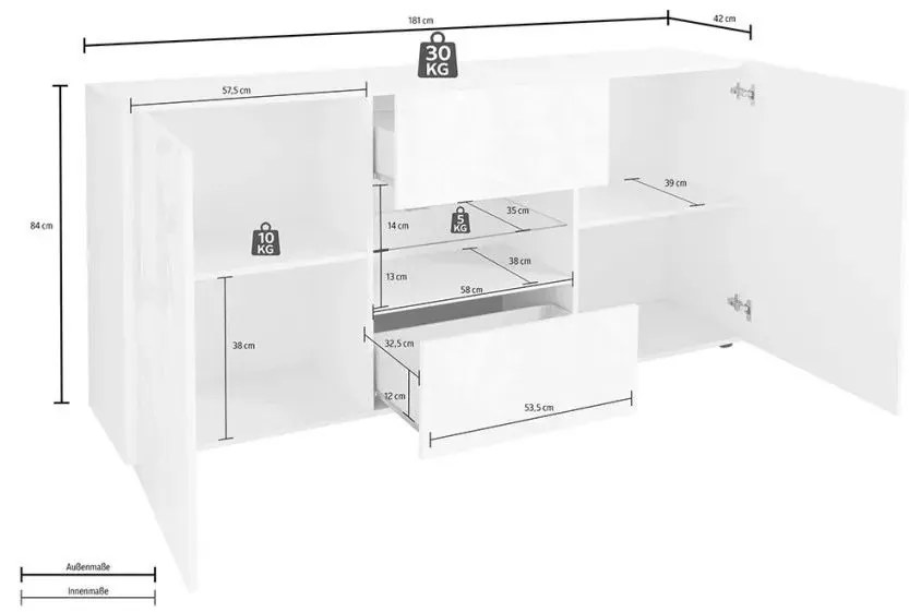 Μπουφές Λευκή Λάκα 181x84x42