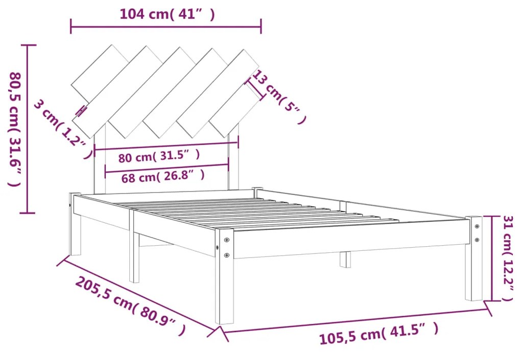 vidaXL Πλαίσιο Κρεβατιού 100 x 200 εκ. από Μασίφ Ξύλο