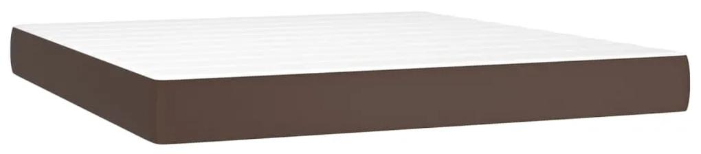 vidaXL Κρεβάτι Boxspring με Στρώμα & LED Καφέ 180x200 εκ. Συνθ. Δέρμα