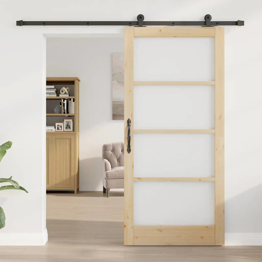 vidaXL Συρόμενη Πόρτα Χειροκίνητος Καφέ 93 x 202 cm Ξύλο και μέταλλο