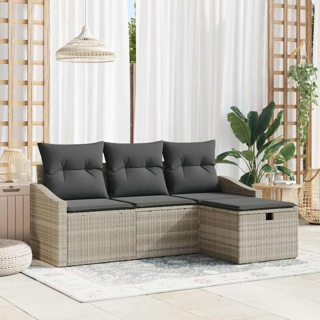 vidaXL Σετ Καναπέ Κήπου με μαξιλάρι 4 pcs Ανοιχτό γκρι Πολυ ράταν