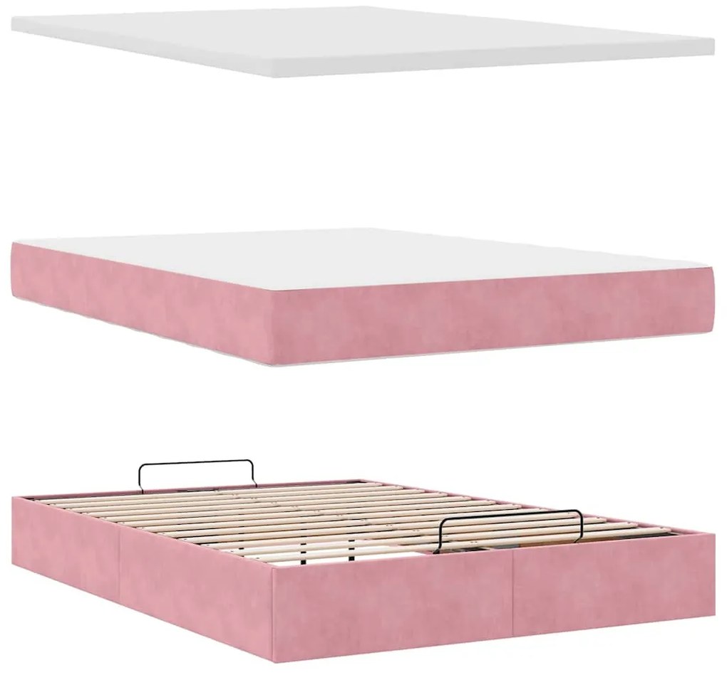 vidaXL Οθωμανικό κρεβάτι με στρώμα ροζ 140x200cm Βελούδο