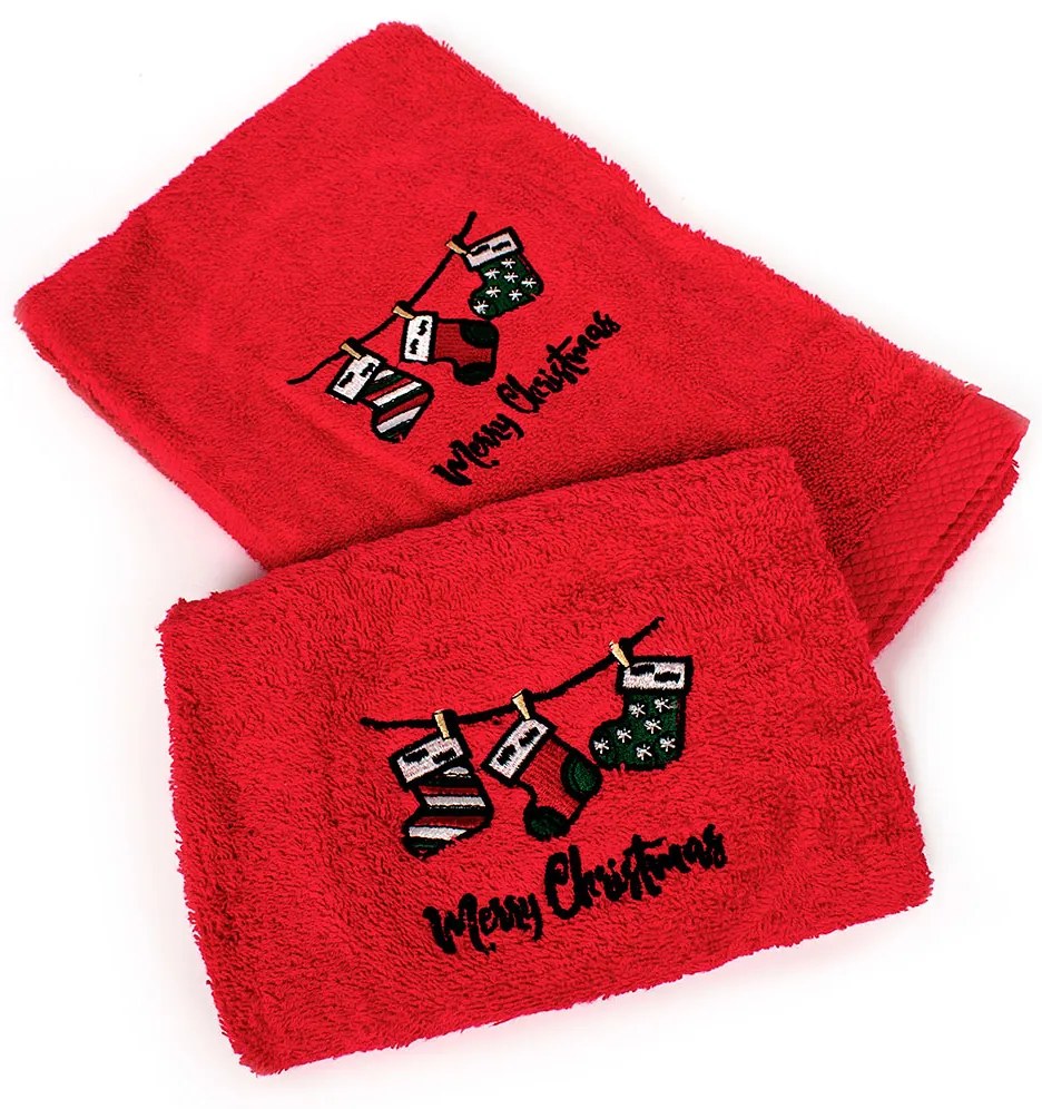 Χριστουγεννιάτικες Πετσέτες (Σετ 2τμχ) Dimcol Christmas Socks Red