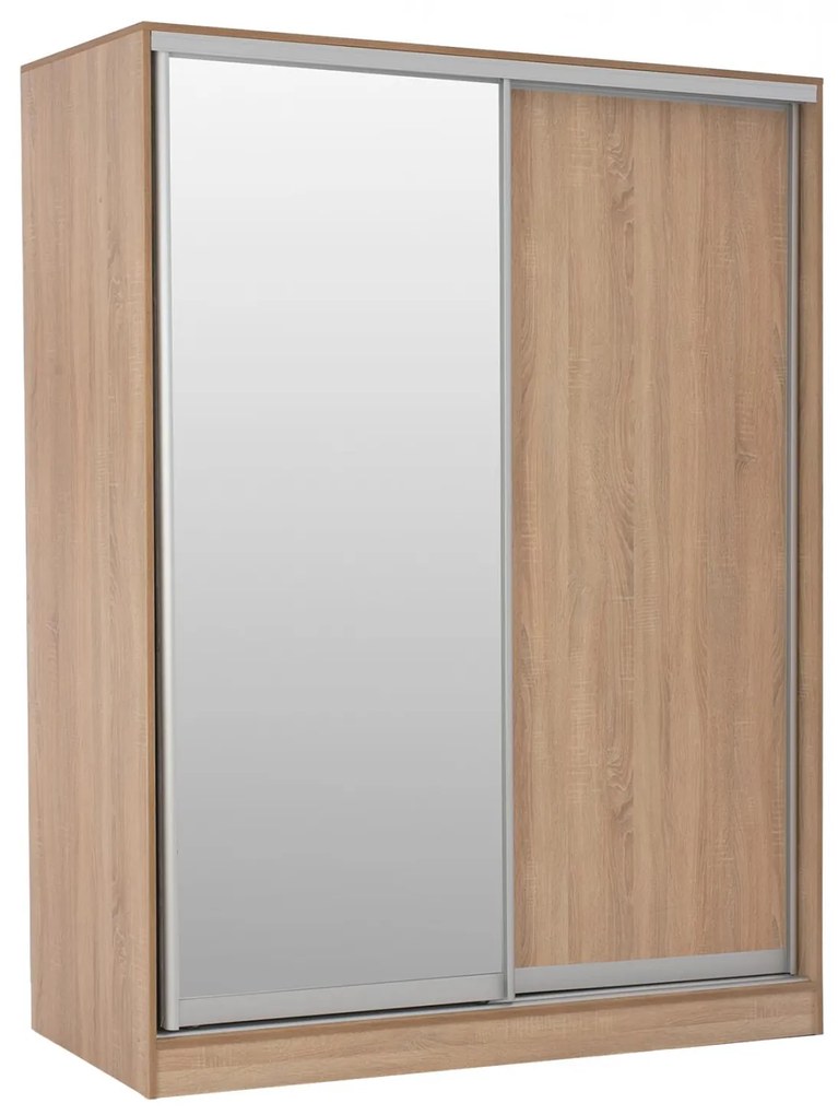 WARDROBE 180X60X210 SLIDING DOORS WITH MIRROR SONAMA OAK