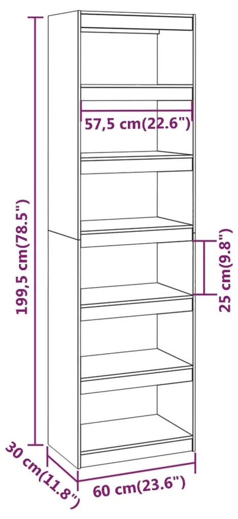 Βιβλιοθήκη/Διαχωριστικό Χώρου 60x30x199,5 εκ. Μασίφ Ξύλο Πεύκου - Καφέ