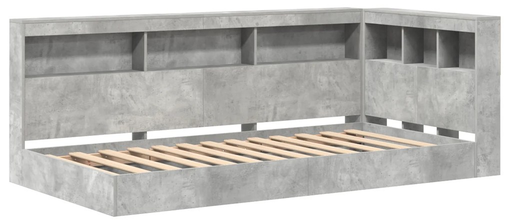 vidaXL κρεβάτι βιβλιοθήκη σε γκρι σκυρόδεμα, 100 x 200 εκ. Φτιαγμένο από ξύλο