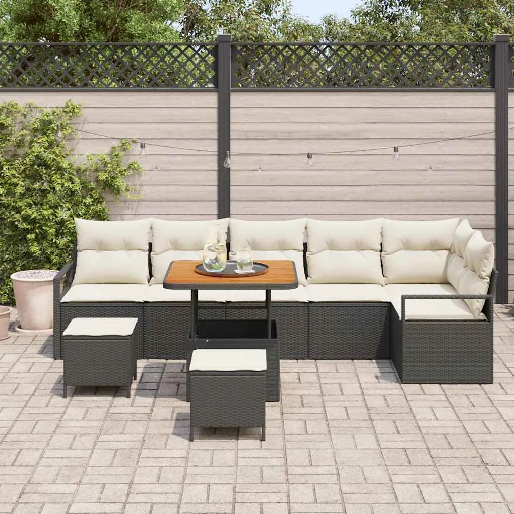 vidaXL Σετ Καναπέ Κήπου με μαξιλάρι 9 pcs Μαύρο Πολυ ράταν