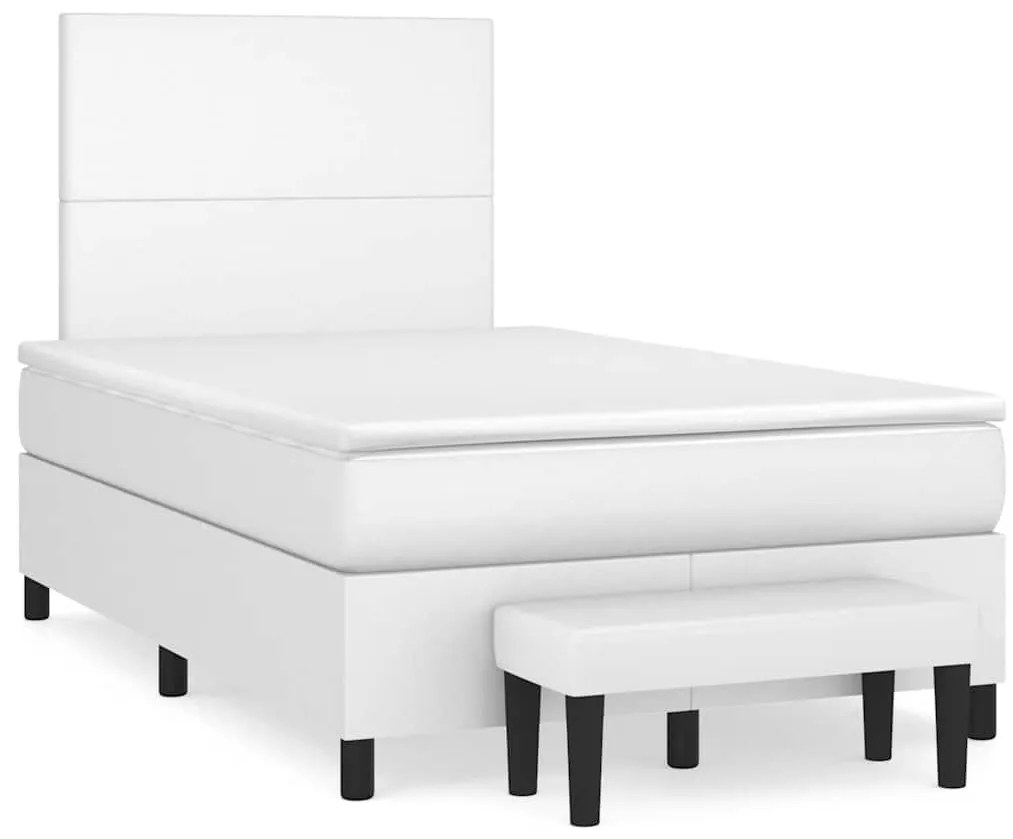 vidaXL Κρεβάτι Boxspring με Στρώμα Λευκό 120x190εκ.από Συνθετικό Δέρμα
