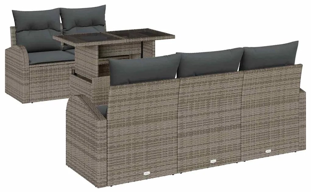 vidaXL Σετ Καναπέ Κήπου με μαξιλάρι με μαξιλάρι 6 pcs Γκρι Πολυ Ρατάν