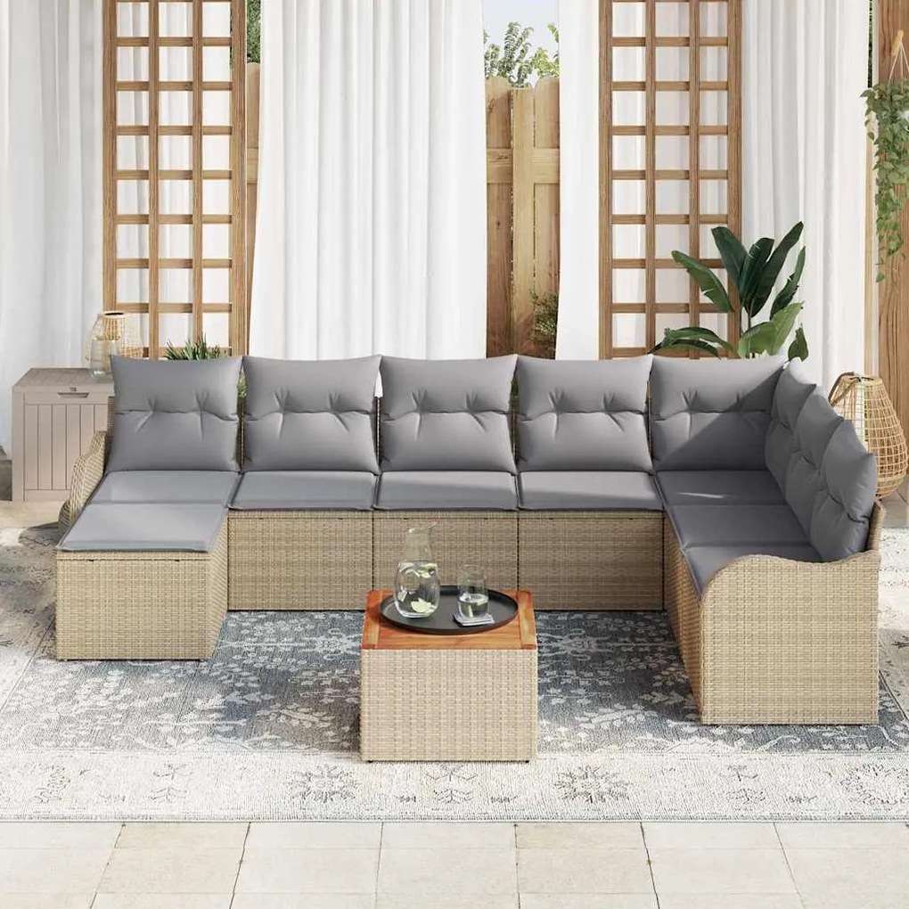 vidaXL Σετ Καναπέ Κήπου 9 pcs Beige, ανοιχτό γκρι