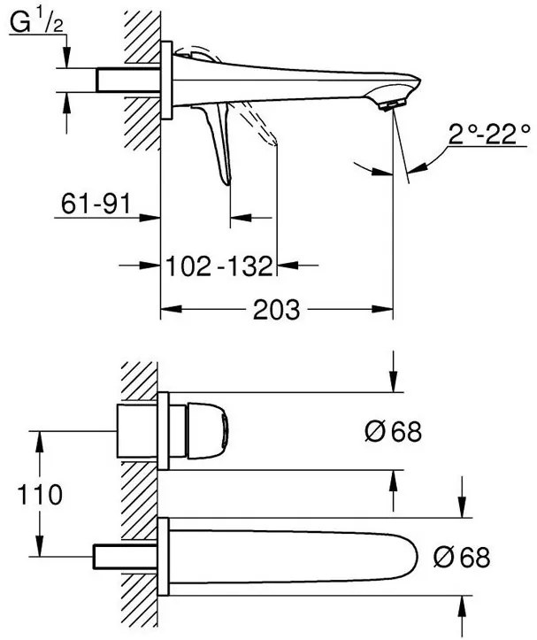 Μπαταρία νιπτήρος τοίχου Grohe Eurostyle New