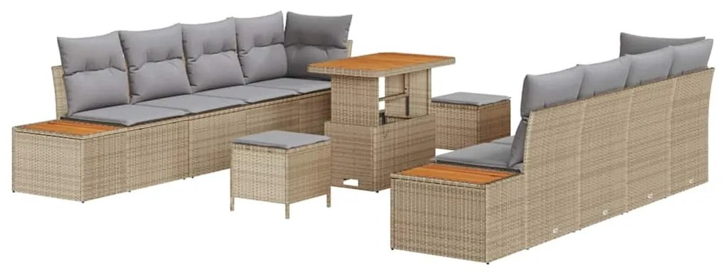 vidaXL Σετ Καναπέ Κήπου με μαξιλάρι 11 pcs Μπεζ Πολυ ράταν
