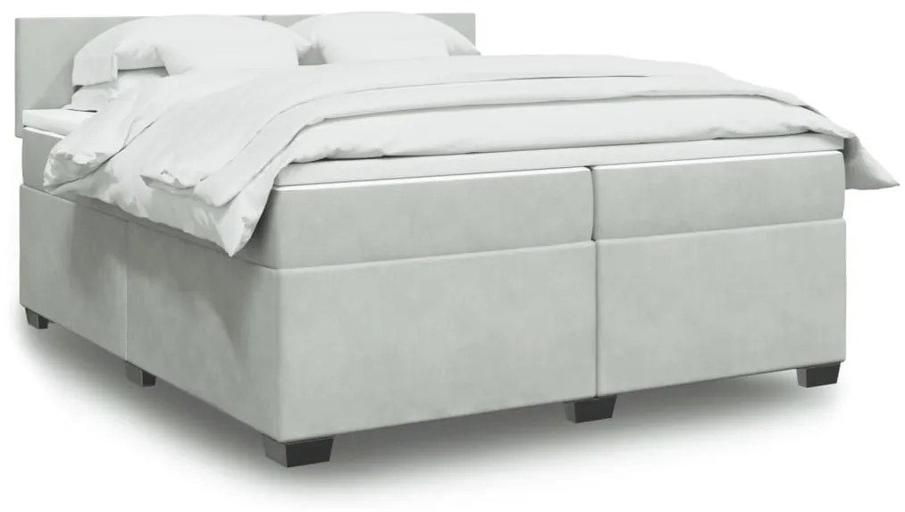 vidaXL Κρεβάτι Boxspring με Στρώμα Ανοιχτό Γκρι 200x200 εκ. Βελούδινο