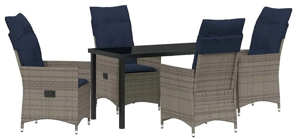 vidaXL Σετ τραπεζιού και καρέκλας με μαξιλάρι 5 pcs Γκρι Ράτα PE