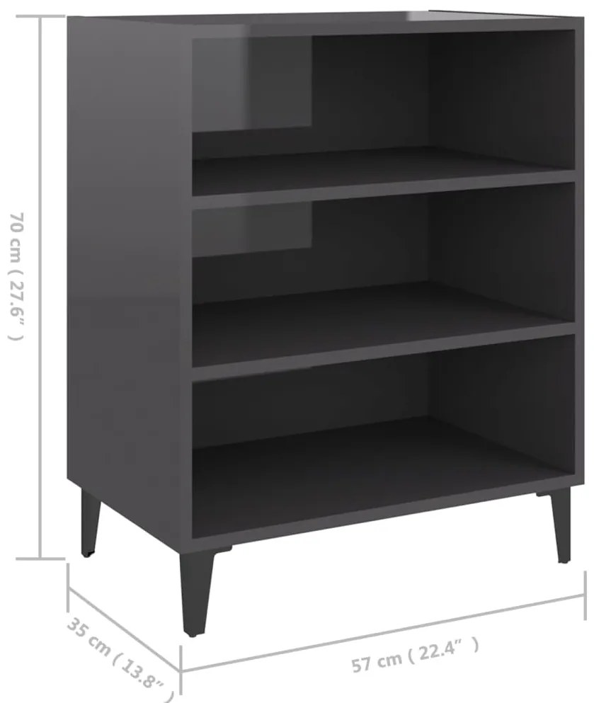 vidaXL Συρταριέρα Γυαλιστερό Γκρι 57 x 35 x 70 εκ. από Επεξ. Ξύλο