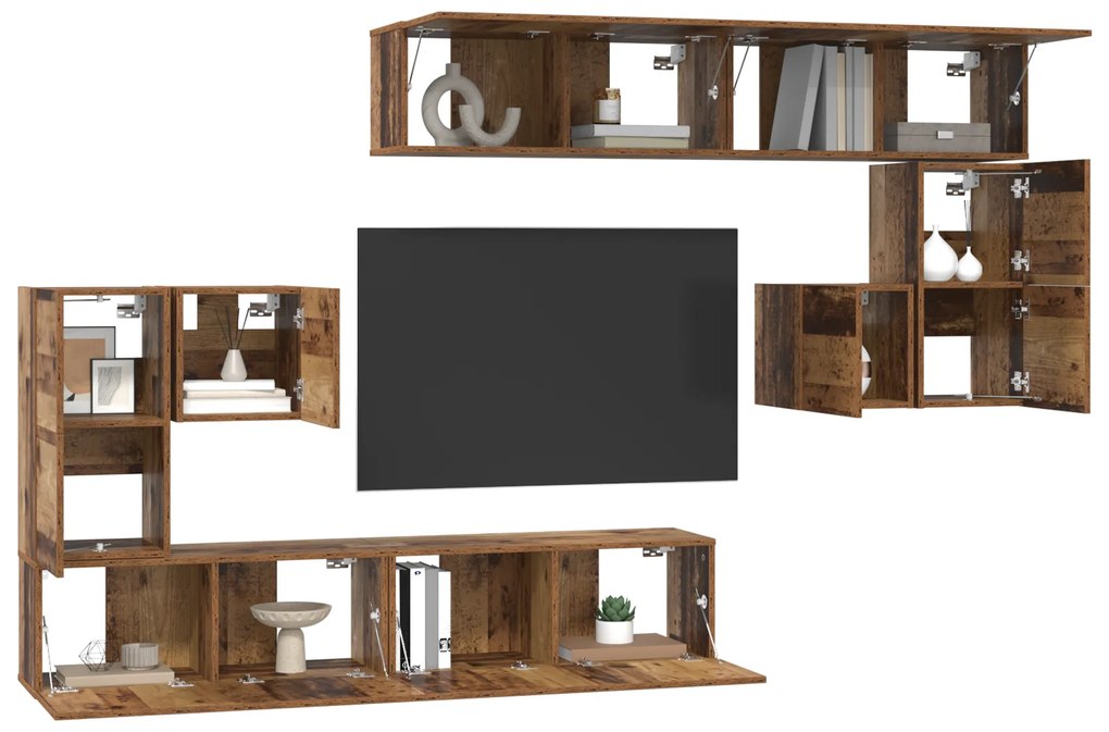 vidaXL Σετ επίπλου τηλεόρασης Επιτοίχιο 8 pcs Παλιό ξύλο