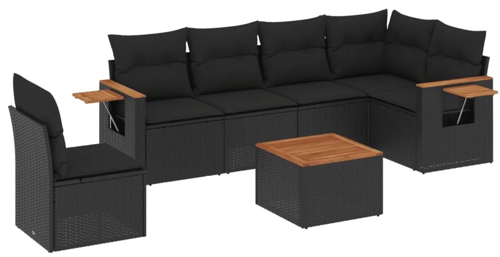 vidaXL Καναπές Σετ 7 Τεμαχίων Μαύρο Συνθετικό Ρατάν με Μαξιλάρια