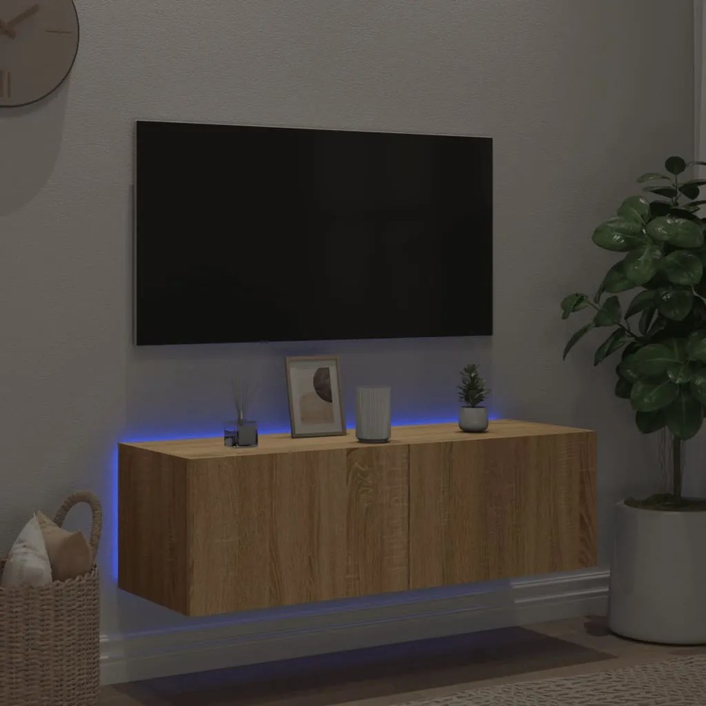 vidaXL Έπιπλο Τοίχου Τηλεόρασης με LED Sonoma Δρυς 100x35x31 εκ.