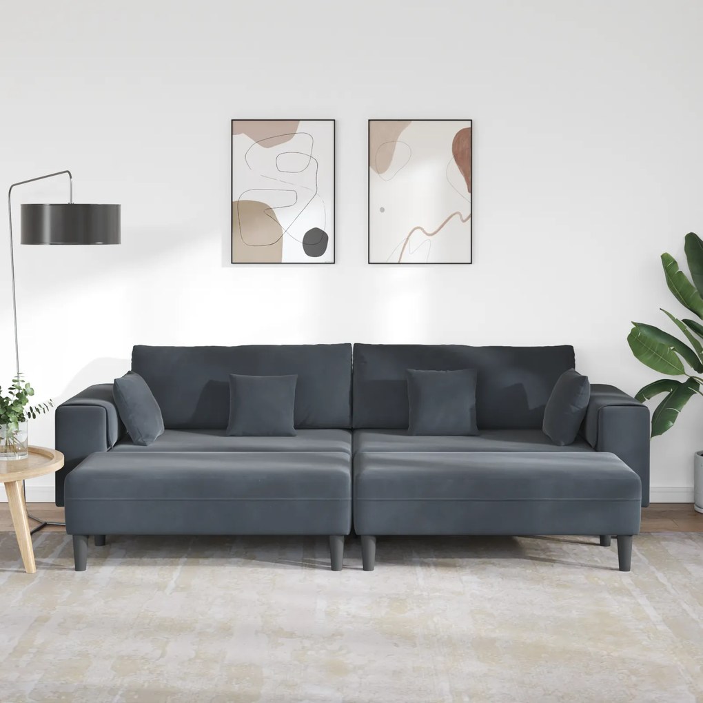 vidaXL Βελούδινος καναπές 3 pcs Σκούρο Γκρι 208 εκ. Βελούδο