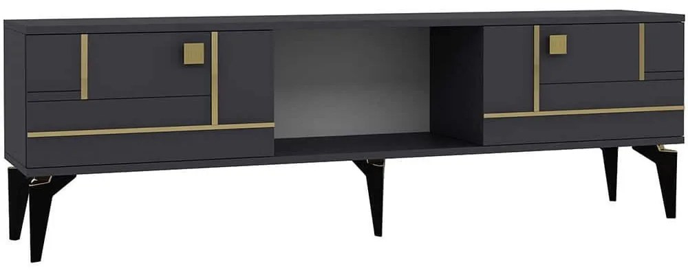 Έπιπλο Τηλεόρασης Madera 475OLV3087 150x29,6x44,6cm Anthracite-Gold