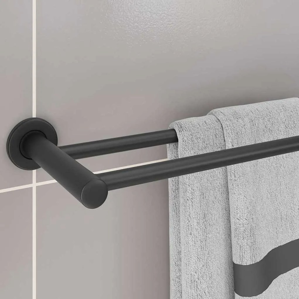 vidaXL Ράφι Πετσέτας Μαύρο 61 x 14.5 x 5 εκ Ανοξείδωτο ατσάλι