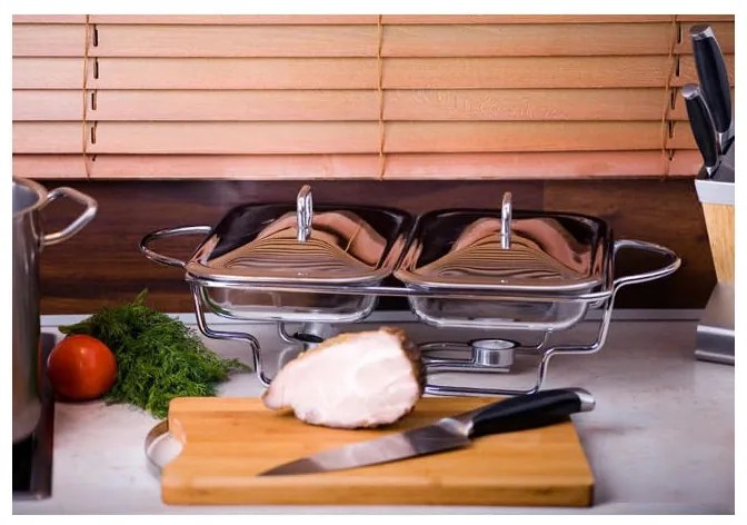 Ζεστό πιάτο σερβιρίσματος - διπλό Kinghoff KH 1412, 2 x 1,5 l, Ατσάλινο καπάκι, Γυαλί, Ανοξείδωτο ατσάλι